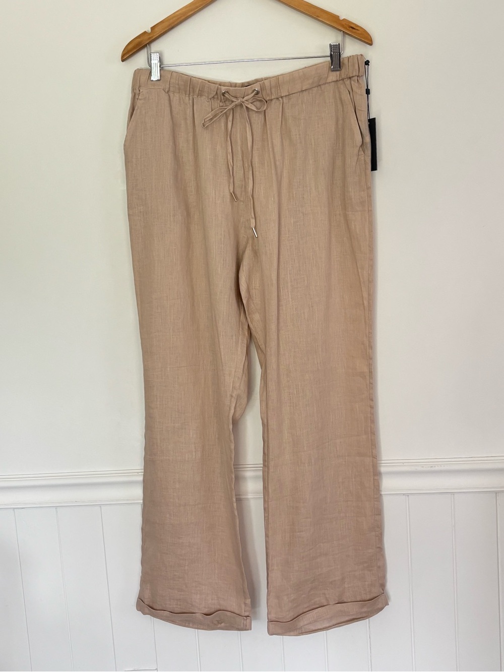 Tommy Hilfiger Wide Leg Linen Pants Size 14 NEW Beach Neutral Minimalist *K60